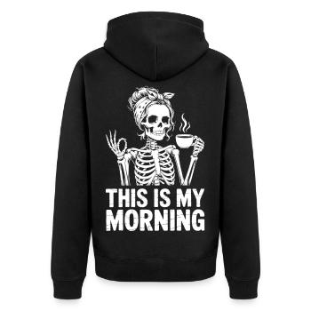 Skeleton Coffee Morning Greeting - Unisex Premium Organic Zip Hoodie - black - Back - Nico (187cm)