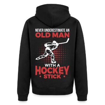 Old Man With A Hockey Stick - Unisex Premium Organic Zip Hoodie - black - Back - Nico (187cm)