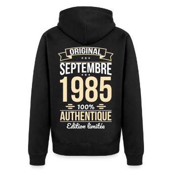Anniversaire 40 ans - Original - Septembre 1985 - Veste à capuche bio Premium Unisexe - noir - Dos - Nico (187cm)