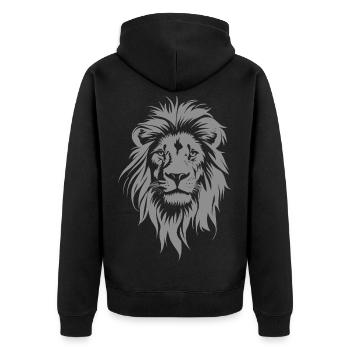 Majestätischer Löwenkopf im Graustil - Unisex Premium Bio Zip Hoodie - Schwarz - Hinten - Nico (187cm)