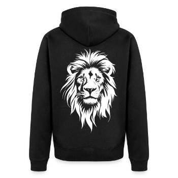 Löwengesicht in Schwarz Weiß - Unisex Premium Bio Zip Hoodie - Schwarz - Hinten - Nico (187cm)