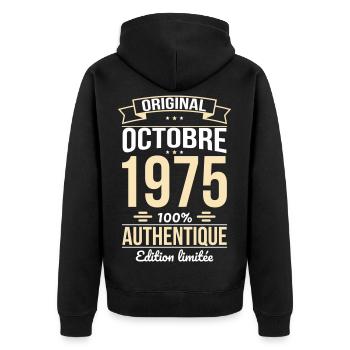 50. Jahrestag - Original - Oktober 1975 - Unisex Premium Bio Zip Hoodie - Schwarz - Hinten - Nico (187cm)