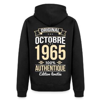 Anniversaire 60 ans - Original - Octobre 1965 - Veste à capuche bio Premium Unisexe - noir - Dos - Nico (187cm)