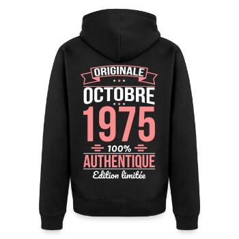 50. Jahrestag - Original - Oktober 1975 - Unisex Premium Bio Zip Hoodie - Schwarz - Hinten - Nico (187cm)