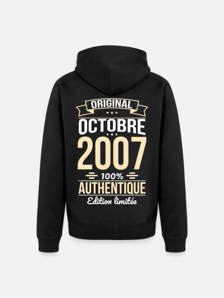 18th Birthday - Original - October 2007 - Unisex Premium Organic Zip Hoodie - black