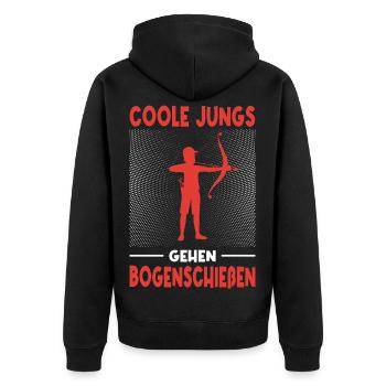 Bogenschießen Geschenk Bogenschütze Jungs - Unisex Premium Bio Zip Hoodie - Schwarz - Hinten - Nico (187cm)