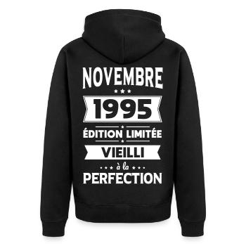 Anniversaire 30 ans - Novembre 1995 Perfection - Veste à capuche bio Premium Unisexe - noir - Dos - Nico (187cm)