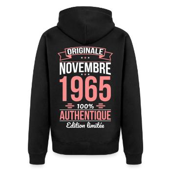 Anniversaire 60 ans - Originale - Novembre 1965 - Veste à capuche bio Premium Unisexe - noir - Dos - Nico (187cm)