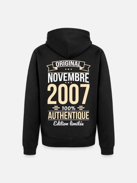18th Birthday - Original - November 2007 - Unisex Premium Organic Zip Hoodie - black