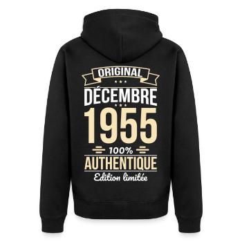 Anniversaire 70 ans - Original - Décembre 1955 - Veste à capuche bio Premium Unisexe - noir - Dos - Nico (187cm)