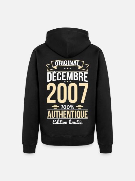18th Birthday - Original - December 2007 - Unisex Premium Organic Zip Hoodie - black