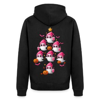 Cute Pink Ghost Christmas Tree Design - Unisex Premium Bio Zip Hoodie - Schwarz - Hinten - Nico (187cm)