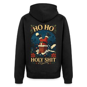 Ho Ho Holy Shit Funny Santa Christmas Shirt - Unisex Premium Organic Zip Hoodie - black - Back - Nico (187cm)