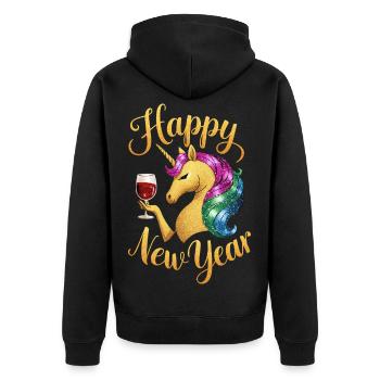Silvester Happy New Year Einhorn Party Neujahr  - Unisex Premium Bio Zip Hoodie - Schwarz - Hinten - Nico (187cm)
