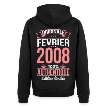 18. Geburtstag – Original – Februar 2008 - Unisex Premium Bio Zip Hoodie - Schwarz - Hinten - Nico (187cm)