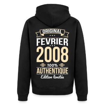 18. Geburtstag – Original – Februar 2008 - Unisex Premium Bio Zip Hoodie - Schwarz - Hinten - Nico (187cm)