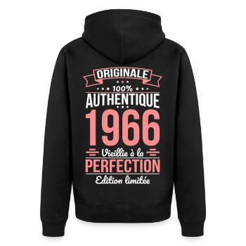 1966 – Perfekt gereift – Limitierte Auflage - Unisex Premium Bio Zip Hoodie - Schwarz - Hinten - Nico (187cm)