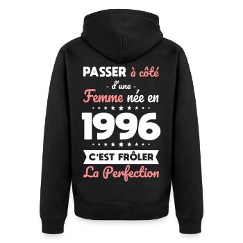 Née en 1996 – Frôler la perfection  - Veste à capuche bio Premium Unisexe - noir - Dos - Nico (187cm)