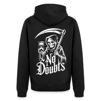 Grim Reaper with Hourglass – No Doubts Saying Gothic - Unisex Premium Organic Zip Hoodie - black - Back - Nico (187cm)