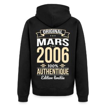 Anniversaire 20 ans - Original - Mars 2006 - Veste à capuche bio Premium Unisexe - noir - Dos - Nico (187cm)