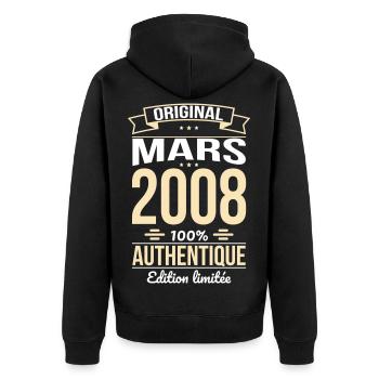 18. Geburtstag – Original – März 2008 - Unisex Premium Bio Zip Hoodie - Schwarz - Hinten - Nico (187cm)