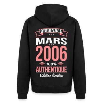 Anniversaire 20 ans - Originale - Mars 2006 - Veste à capuche bio Premium Unisexe - noir - Dos - Nico (187cm)