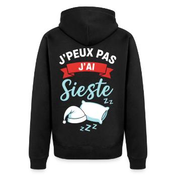 Ich habe ein Nickerchen: Sanfte Pause - Unisex Premium Bio Zip Hoodie - Schwarz - Hinten - Nico (187cm)