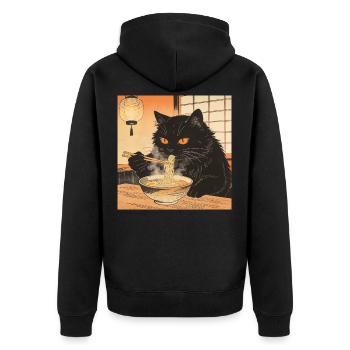 Cute Cat Ramen Noodles Japan Wave Gift Retra - Unisex Premium Organic Zip Hoodie - black - Back - Nico (187cm)
