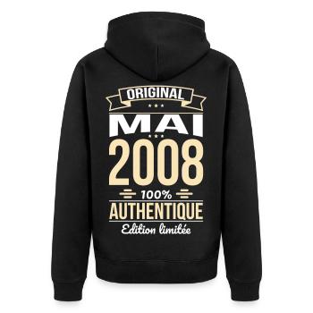 Anniversaire 18 ans - Original - Mai 2008 - Veste à capuche bio Premium Unisexe - noir - Dos - Nico (187cm)