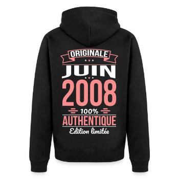 Anniversaire 18 ans - Originale - Juin 2008 - Veste à capuche bio Premium Unisexe - noir - Dos - Nico (187cm)