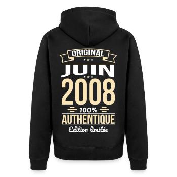 Anniversaire 18 ans - Original - Juin 2008 - Veste à capuche bio Premium Unisexe - noir - Dos - Nico (187cm)