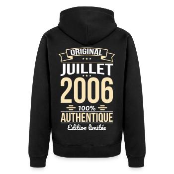 Anniversaire 20 ans - Original - Juillet 2006 - Veste à capuche bio Premium Unisexe - noir - Dos - Nico (187cm)