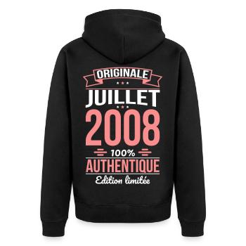 Anniversaire 18 ans - Originale - Juillet 2008 - Veste à capuche bio Premium Unisexe - noir - Dos - Nico (187cm)