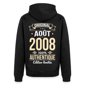 Anniversaire 18 ans - Original - Août 2008 - Veste à capuche bio Premium Unisexe - noir - Dos - Nico (187cm)