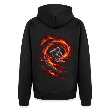 Astronaute surfeur dans vortex braise volcan - Veste à capuche bio Premium Unisexe - noir - Dos - Nico (187cm)