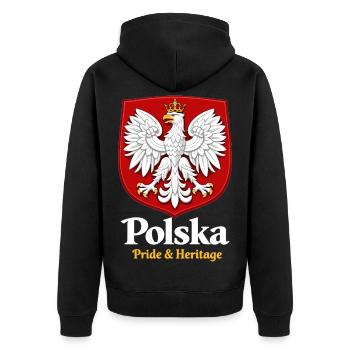Polska Pride & Heritage – Polen Wappen T-Shirt - Unisex Premium Bio Zip Hoodie - Schwarz - Hinten - Nico (187cm)