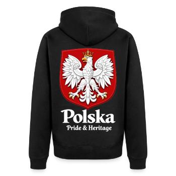 Polska Pride & Heritage – Polen Wappen T-Shirt - Unisex Premium Bio Zip Hoodie - Schwarz - Hinten - Nico (187cm)