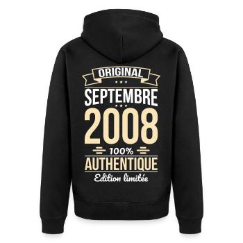 Anniversaire 18 ans - Original - Septembre 2008 - Veste à capuche bio Premium Unisexe - noir - Dos - Nico (187cm)