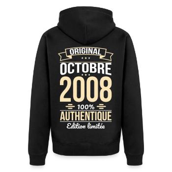 Anniversaire 18 ans - Original - Octobre 2008 - Veste à capuche bio Premium Unisexe - noir - Dos - Nico (187cm)