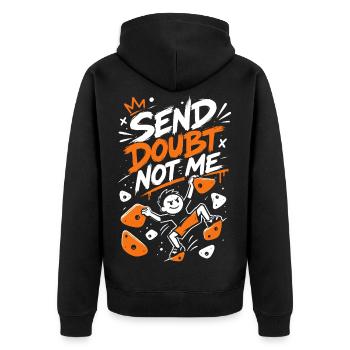 Send Doubt Not Me Bouldering - Unisex Premium Bio Zip Hoodie - Schwarz - Hinten - Nico (187cm)