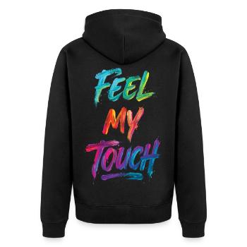 Feel My Touch Texte Coloré Peinture Imprimé - Veste à capuche bio Premium Unisexe - noir - Dos - Nico (187cm)