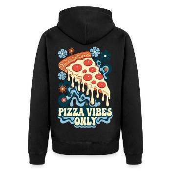 Pizza Vibes Only Retro Pizza - Unisex Premium Bio Zip Hoodie - Schwarz - Hinten - Nico (187cm)
