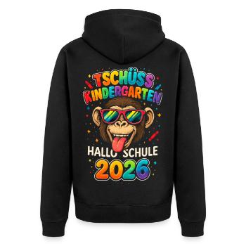 Tschüss Kindergarten Hallo Schule 2026 Schulkind - Unisex Premium Bio Zip Hoodie - Schwarz - Hinten - Nico (187cm)