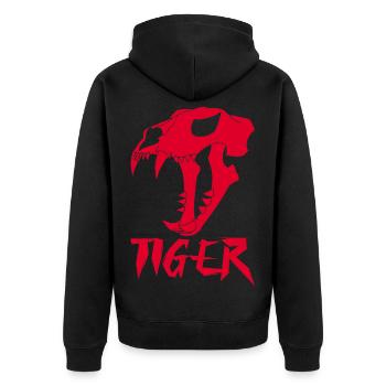 Tigerschädel (Rot) - Unisex Premium Bio Zip Hoodie - Schwarz - Hinten - Nico (187cm)