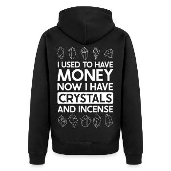 Kristalle statt Geld - Esoterik - Unisex Premium Bio Zip Hoodie - Schwarz - Hinten - Nico (187cm)
