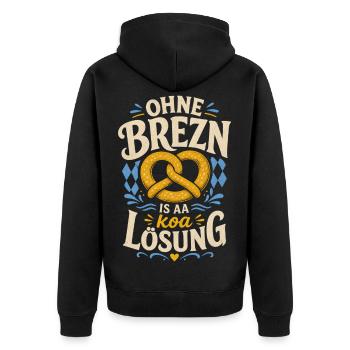 Ohne Brezn is a koa Lösung - Unisex Premium Bio Zip Hoodie - Schwarz - Hinten - Nico (187cm)