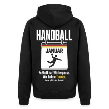Januar gehört dem Handball – Deutschland Fan - Unisex Premium Bio Zip Hoodie - Schwarz - Hinten - Nico (187cm)