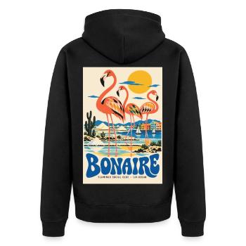 Erleben Sie Bonaire und retro niederländische Karibik-Vibes - Unisex Premium Bio Zip Hoodie - Schwarz - Hinten - Nico (187cm)
