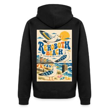 Erleben Sie Rehoboth Beach, Delaware Retro Seaside - Unisex Premium Bio Zip Hoodie - Schwarz - Hinten - Nico (187cm)