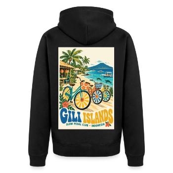 Erleben Sie Gili Islands Indonesien Retro Tropical - Unisex Premium Bio Zip Hoodie - Schwarz - Hinten - Nico (187cm)
